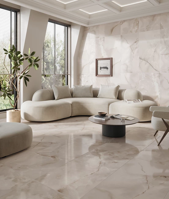 Kale Seramik-KALEBODUR Royal Marbles Parlak Beyaz Onyx Porselen Karo